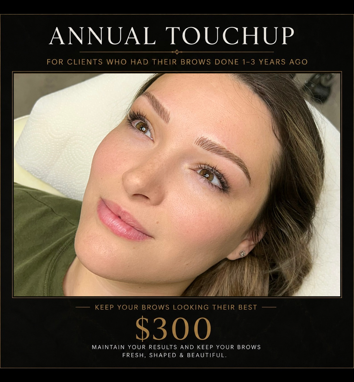 Annual Brow Touchup $300- Deposit required when booking.